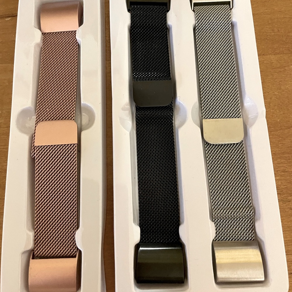 Fitbit Charge 2, stainless steel magnetic replacement bands, set of 3